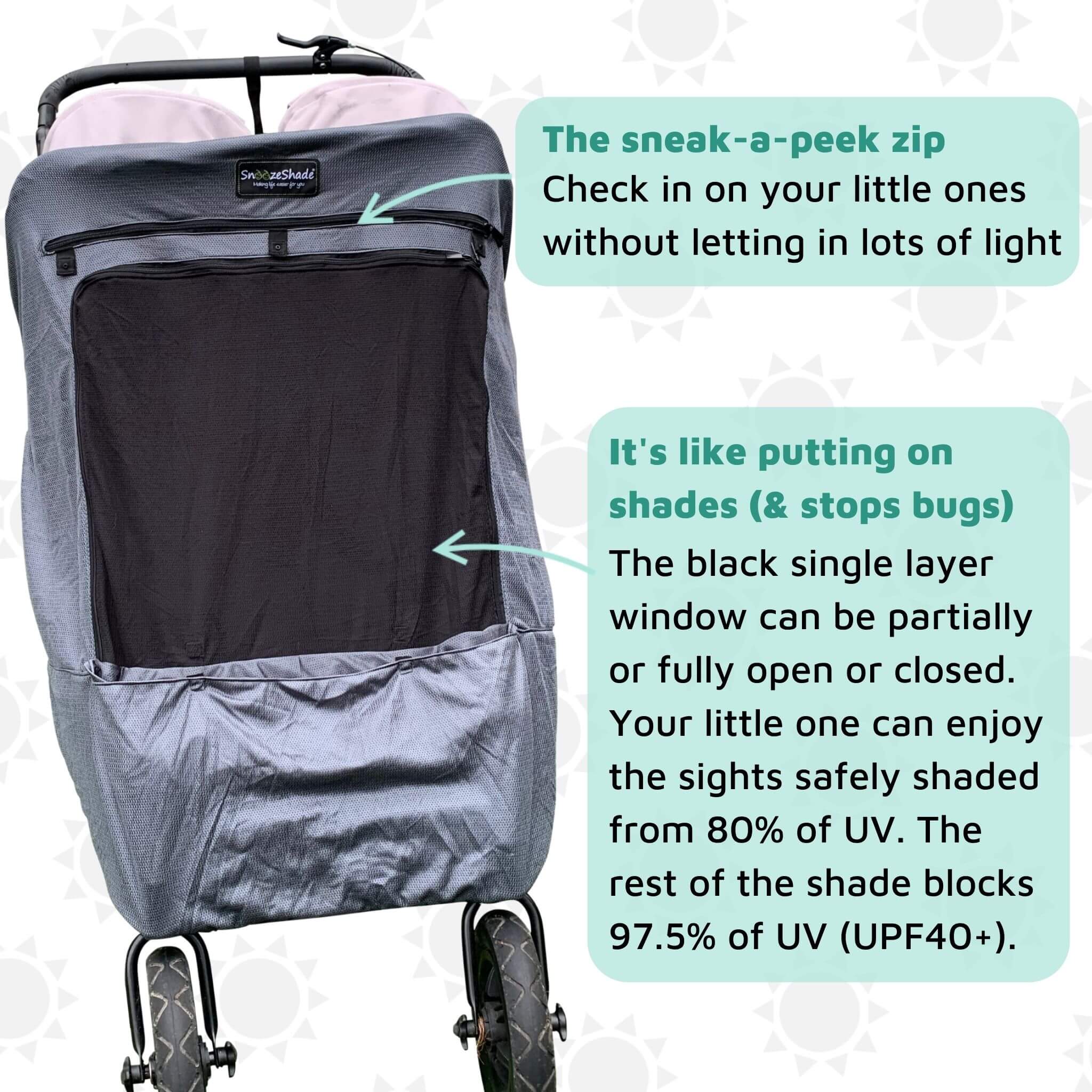 SnoozeShade Twin Deluxe Blackout Shade for Double Strollers SnoozeShadeUSA